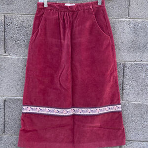 Vintage The Red Mill Collection Red Corduroy velvet Midi Skirt Size 6
